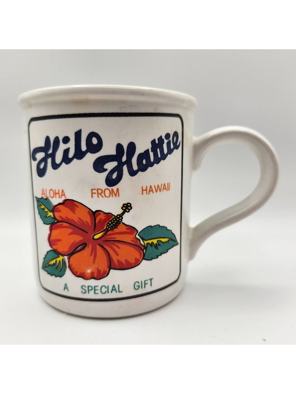 Vtg Hilo Hattie Aloha From Hawaii Hawaiian Coffee Mug Hibiscus Island Map 10oz